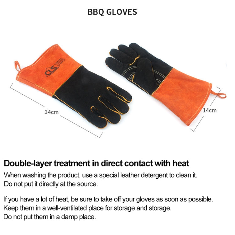 Modelli per uomo e donna in pelle per barbecue all'aperto Isolamento ad alta temperatura Ispessimento Guanti protettivi per saldatura lunghi, CLS-BBQ