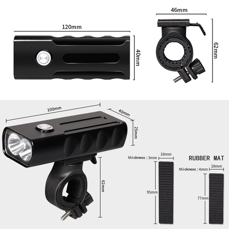 Luce a led per manubrio anteriore con ricarica USB BX2 (3 ore, lampada T6 + gemma), 3 Hours, T6+Gem Lamp