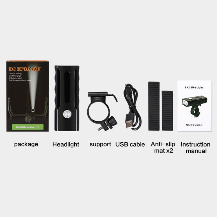 Luce a LED per manubrio anteriore con ricarica USB BX2 (3 ore, lampada T6 + A02), 3 Hours, T6+A02 Lamp