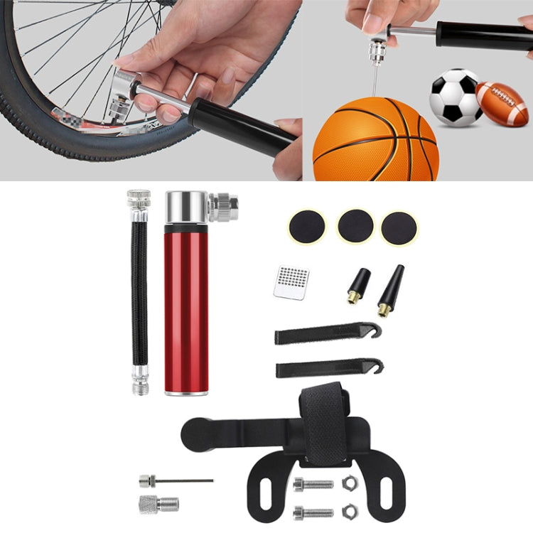 Mini pompa portatile manuale in lega di alluminio per bicicletta + toppa per pneumatici senza colla + leva per pneumatici a forma di pesce, Inflator + Glue-free Tire Patch + Fish-shaped Tire Lever Black