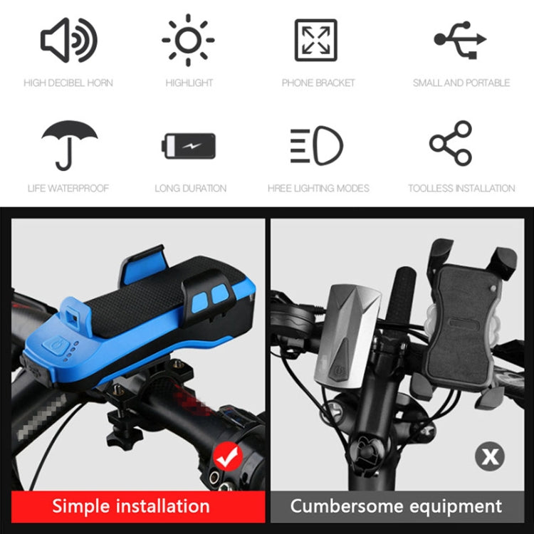Multifunzione 4 in 1 Porta telefono Campanello per bicicletta Power Bank Torcia per lampada da ciclismo, 4 in 1 Phone Holder