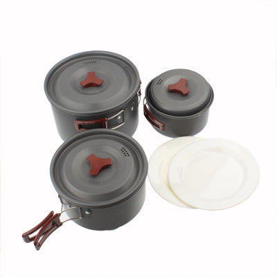 Set di pentole impilabili da 9 pezzi ultraleggeri da campeggio all'aperto, 9 Piece Cookware