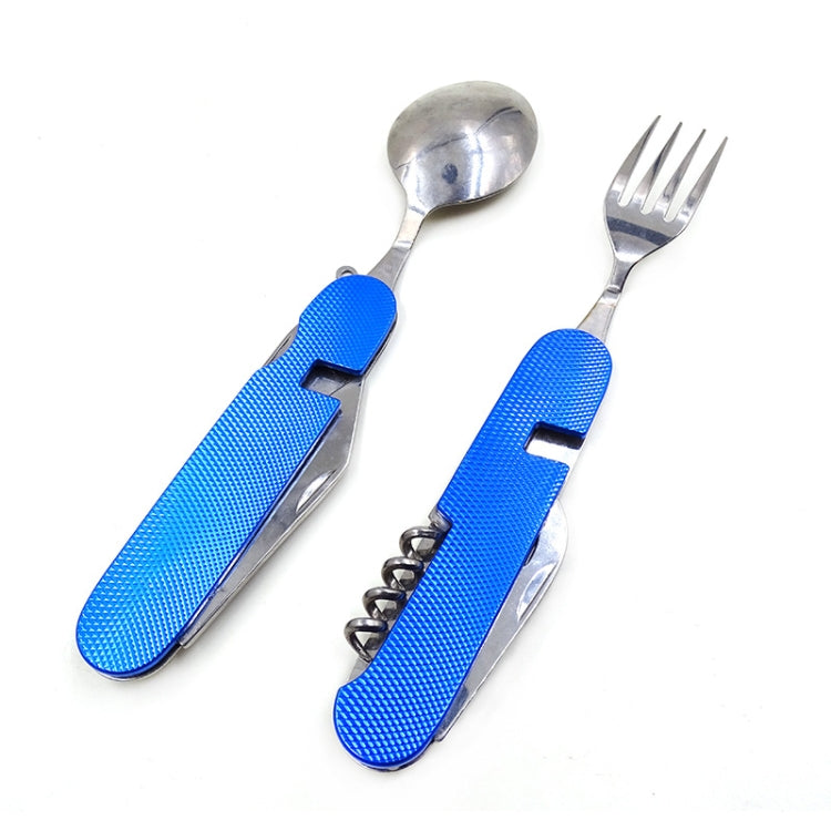 Set di posate pieghevoli da viaggio/campeggio 6 in 1 in acciaio inossidabile, cucchiaio + forchetta + coltello + set apribottiglie