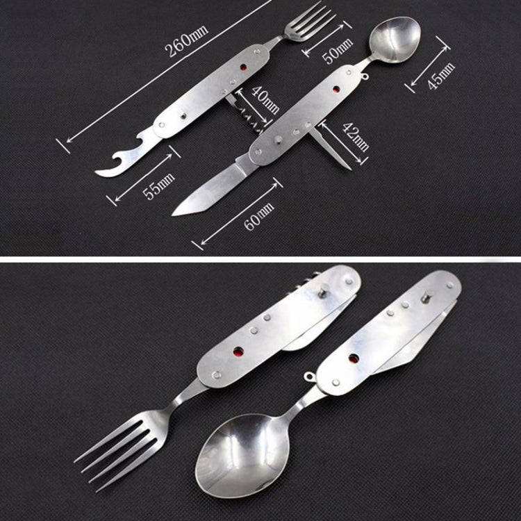 Set di posate pieghevoli da viaggio/campeggio 6 in 1 in acciaio inossidabile, cucchiaio + forchetta + coltello + set apribottiglie