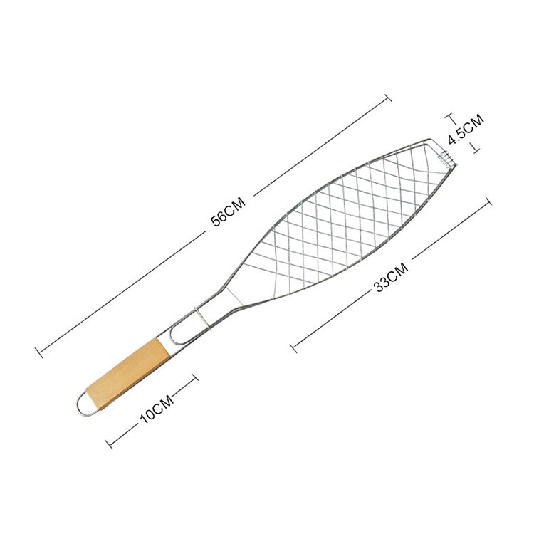Strumento per barbecue con clip per pesce alla griglia, con manico in legno cromato, per barbecue a pesce singolo