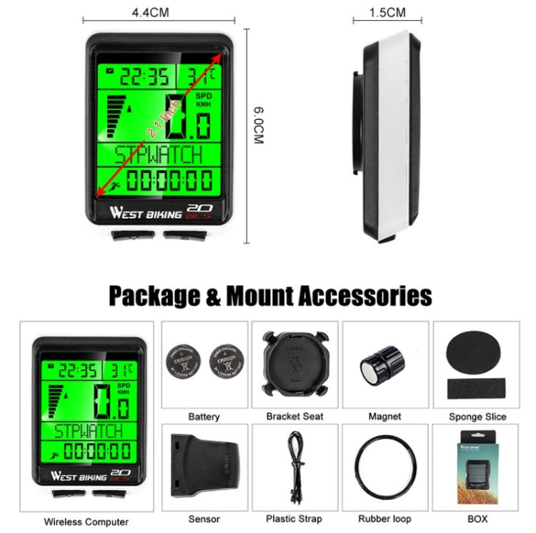 WEST BIKING Misuratore di codice wireless per mountain bike Tachimetro impermeabile multifunzionale a grande schermo, Large-Screen