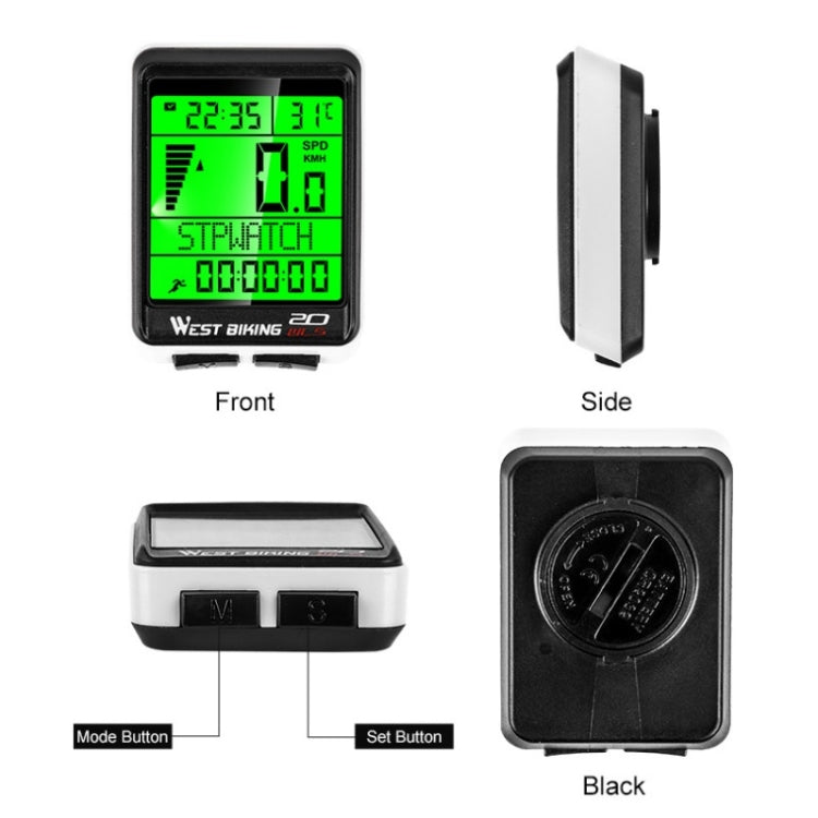 WEST BIKING Misuratore di codice wireless per mountain bike Tachimetro impermeabile multifunzionale a grande schermo, Large-Screen
