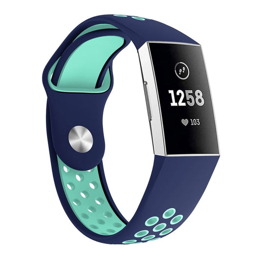 cinturino-in-silicone-bicolore-con-foro-tondo-per-fitbit-charge-3-dimensioni-cinturino-145-210-mm - immagine 1