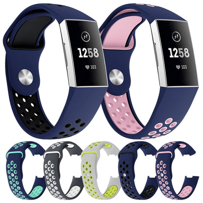 cinturino-in-silicone-bicolore-con-foro-tondo-per-fitbit-charge-3-dimensioni-cinturino-145-210-mm - immagine 2