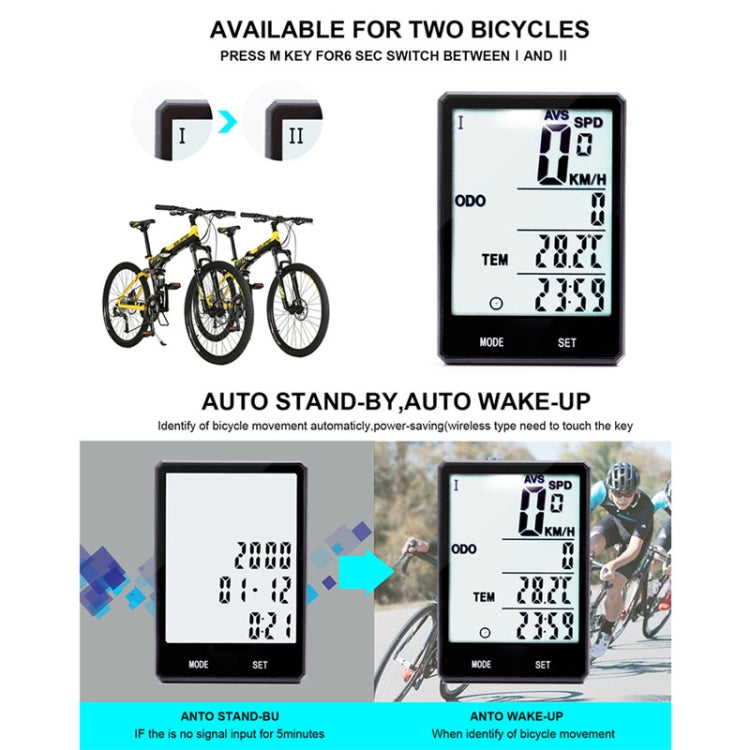 Tachimetro contachilometri LCD per ciclocomputer impermeabile wireless inglese da 2,8 pollici, Wireless