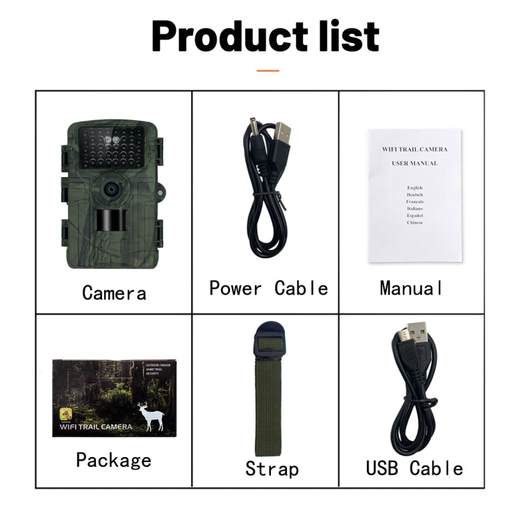 PR5000 Telecamera di localizzazione per caccia alla fauna selvatica con schermo LCD da 2 pollici 1080P WiFi a infrarossi per visione notturna, PR5000