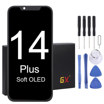 Schermo LCD OLED GX con digitalizzatore assemblaggio completo, For iPhone 13 Pro Hard, For iPhone 14 Hard, For iPhone 14 Plus Soft, For iPhone 14 Pro Hard