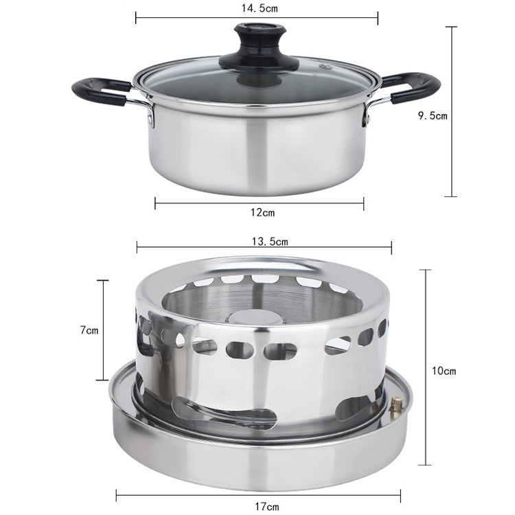 Set di pentole singole per fornello ad alcool con stoppino portatile in acciaio inossidabile per esterni, dimensioni: 14 cm, Size: 14cm