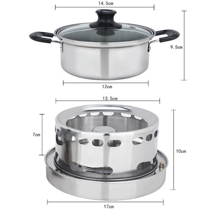 Set di pentole singole per fornello ad alcool con stoppino portatile in acciaio inossidabile per esterni, dimensioni: 14 cm, Size: 14cm