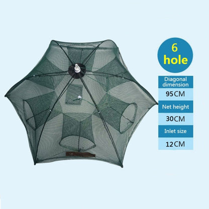 Rete da pesca pieghevole automatica a 6 fori, trappola per gamberetti, granchi, pesciolini, rete da pesca in nylon, 6 Holes