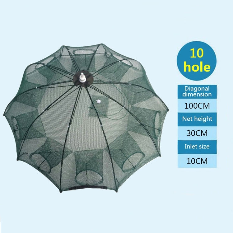 attrezzatura-da-pesca-con-rete-da-pesca-pieghevole-automatica-a-10-fori-in-nylon-per-gamberetti-granchi-pesciolini-trappola-per-pesci-10-holes - immagine 2