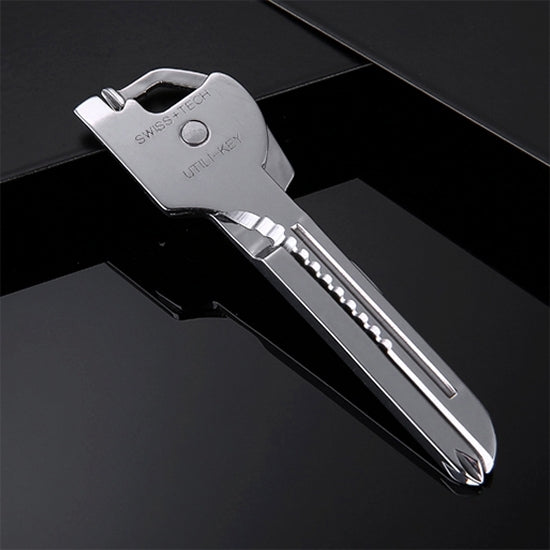 SWISS+TECH Portachiavi multifunzione da esterno 6 in 1 in acciaio inossidabile, portachiavi pieghevole con mini utensili