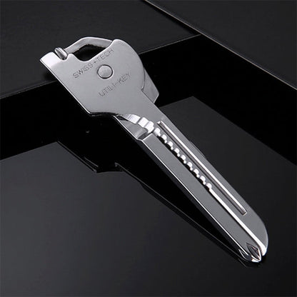 SWISS+TECH Portachiavi multifunzione da esterno 6 in 1 in acciaio inossidabile, portachiavi pieghevole con mini utensili