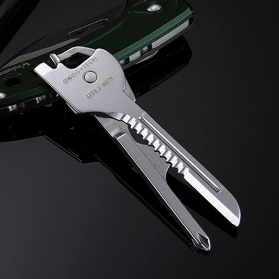 SWISS+TECH Portachiavi multifunzione da esterno 6 in 1 in acciaio inossidabile, portachiavi pieghevole con mini utensili