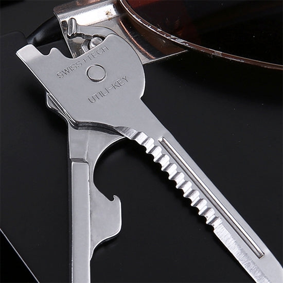SWISS+TECH Portachiavi multifunzione da esterno 6 in 1 in acciaio inossidabile, portachiavi pieghevole con mini utensili