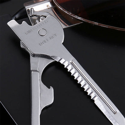 SWISS+TECH Portachiavi multifunzione da esterno 6 in 1 in acciaio inossidabile, portachiavi pieghevole con mini utensili