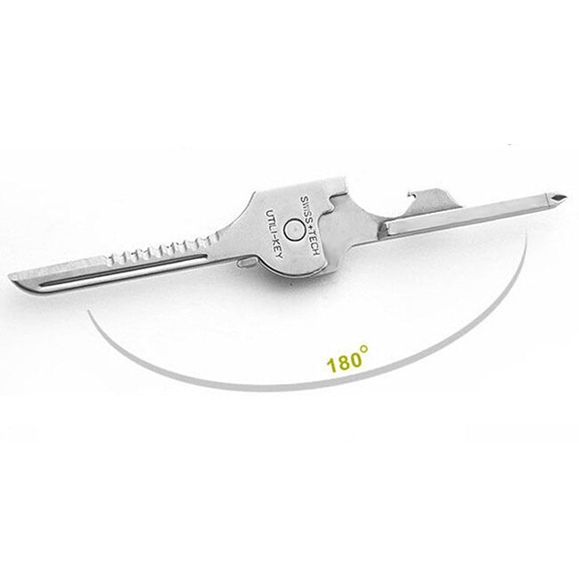 SWISS+TECH Portachiavi multifunzione da esterno 6 in 1 in acciaio inossidabile, portachiavi pieghevole con mini utensili