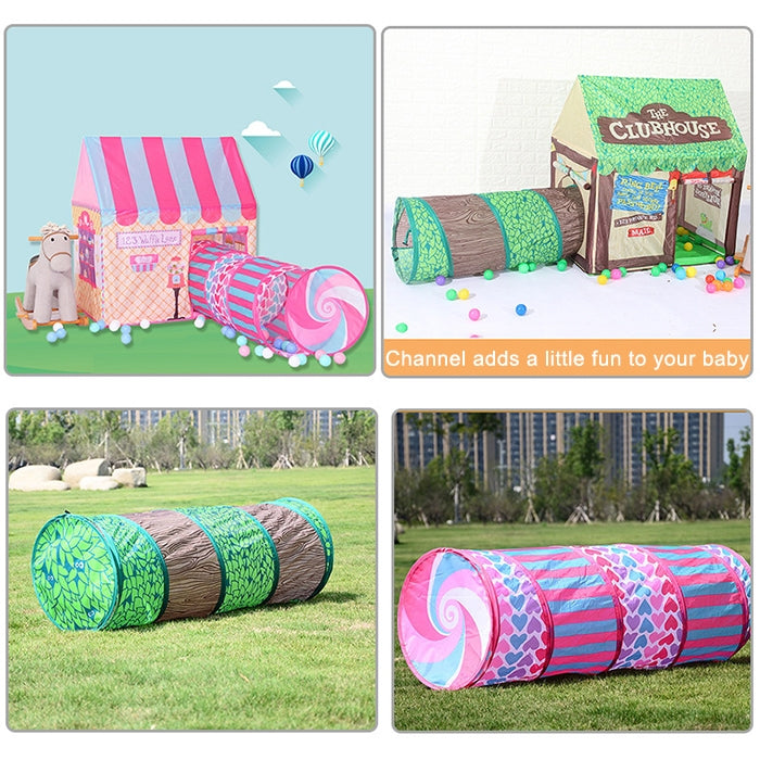 Tenda da gioco per la stampa dei bambini domestici Piccola casa da gioco con passaggio, with Passageway (Pink), with Passageway (Green)