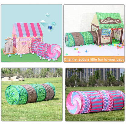 Tenda da gioco per la stampa dei bambini domestici Piccola casa da gioco con passaggio, with Passageway (Pink), with Passageway (Green)