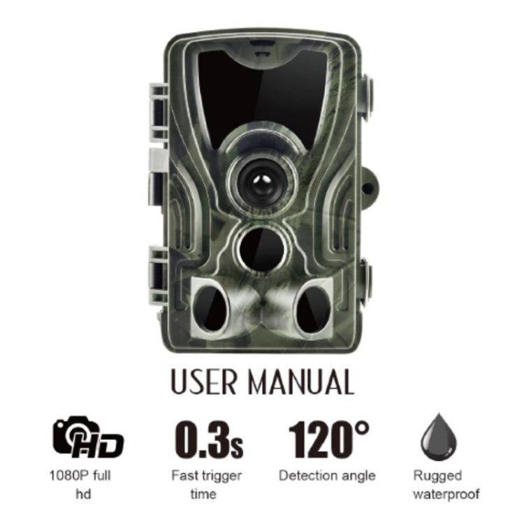 HC801A Telecamera da caccia da caccia di sicurezza per visione notturna IP65 impermeabile da 8 MP, programma Novatek 96650, grandangolo da 120 gradi, angolo di rilevamento PIR da 110 gradi, HC801A