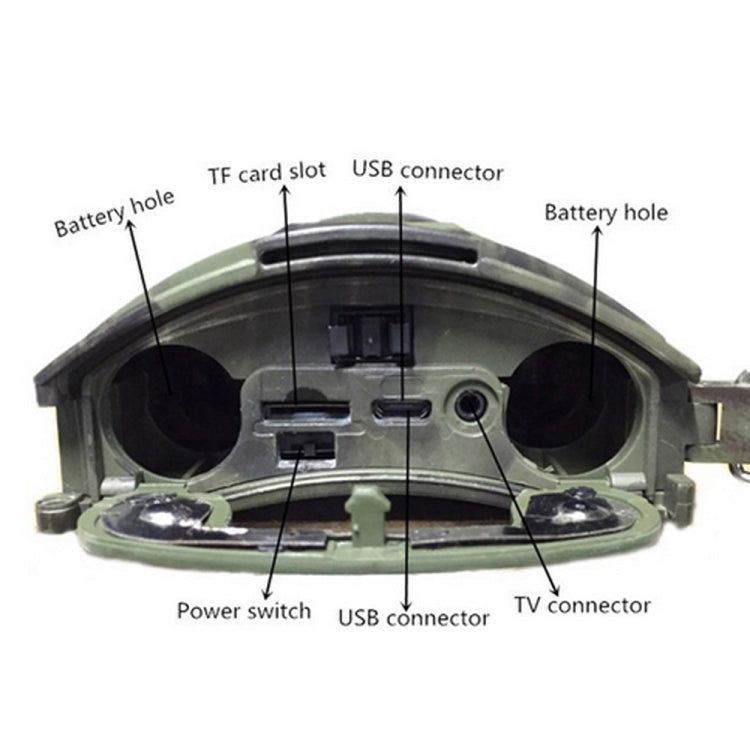 HT-001 1MP IP54 Telecamera da caccia di sicurezza per visione notturna IR impermeabile, programma Novatek96220, grandangolo da 120 gradi, angolo di rilevamento PIR da 100 gradi, HT-001