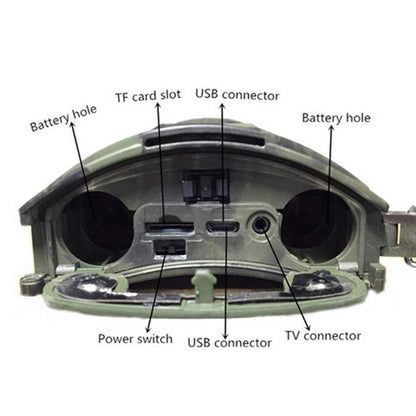 HT-001 1MP IP54 Telecamera da caccia di sicurezza per visione notturna IR impermeabile, programma Novatek96220, grandangolo da 120 gradi, angolo di rilevamento PIR da 100 gradi, HT-001
