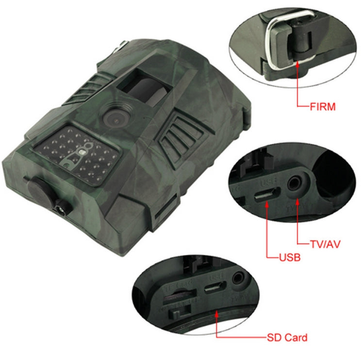 HT-001 1MP IP54 Telecamera da caccia di sicurezza per visione notturna IR impermeabile, programma Novatek96220, grandangolo da 120 gradi, angolo di rilevamento PIR da 100 gradi, HT-001