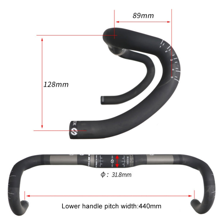 TOSEEK Maniglia per linea esterna con scanalatura per manubrio piegata per bici da strada in fibra di carbonio completa, dimensioni: 440 mm (UD nero), 440mm