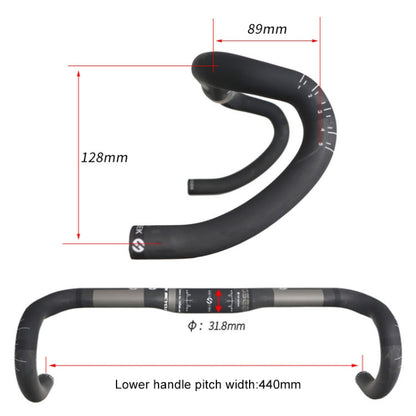 TOSEEK Maniglia per linea esterna con scanalatura per manubrio piegata per bici da strada in fibra di carbonio completa, dimensioni: 440 mm (UD nero), 440mm