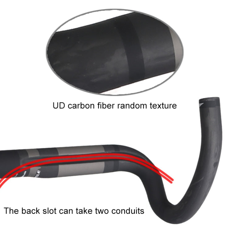 TOSEEK Maniglia per linea esterna con scanalatura per manubrio piegata per bici da strada in fibra di carbonio completa, dimensioni: 440 mm (UD nero), 440mm