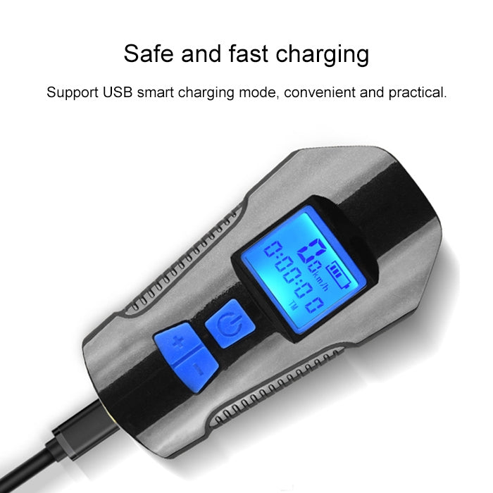 Faro per bicicletta a scatto impermeabile con ricarica USB da 350LM con funzione altoparlante e cronometro, Black, Blue, Red