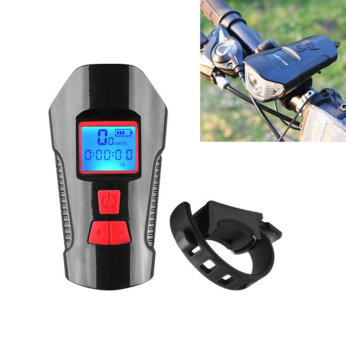 Faro per bicicletta a scatto impermeabile con ricarica USB da 350LM con funzione altoparlante e cronometro, Black, Blue, Red