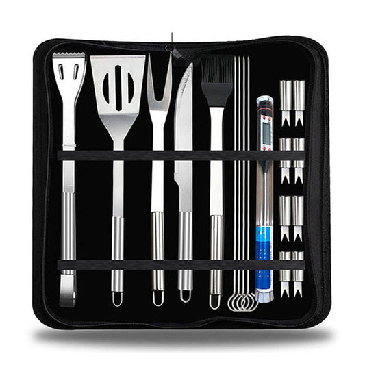 Set di stoviglie da esterno 18 in 1 Set di stoviglie da barbecue da campeggio Set di strumenti da picnic con termometro, 18 in 1, with Thermometer