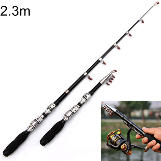 Mini canna da pesca telescopica portatile da pesca in mare da 37 cm, lunghezza estesa: 2,3 m, 2.3m