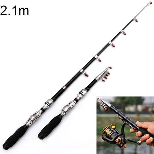 Mini canna da pesca telescopica portatile da pesca in mare da 36 cm, lunghezza estesa: 2,1 m, 2.1m