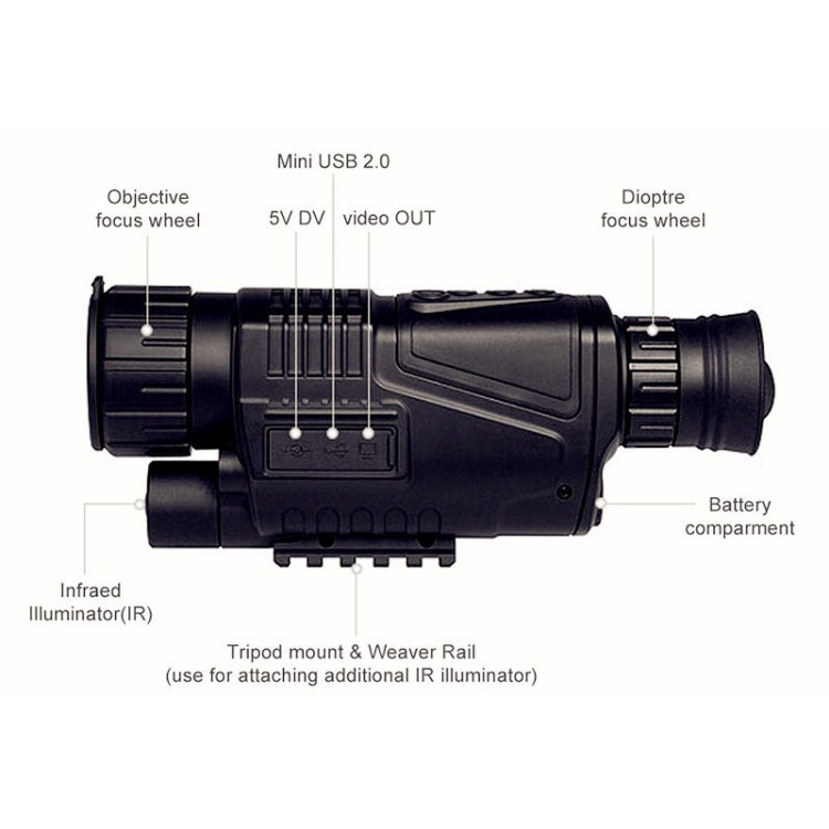 Telescopio monoculare digitale professionale con ricarica USB per visione notturna a infrarossi, P1-0540 Monocular Telescope