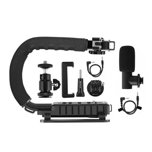 PULUZ Stabilizzatore per staffa DV portatile a forma di U/C + kit microfono p...