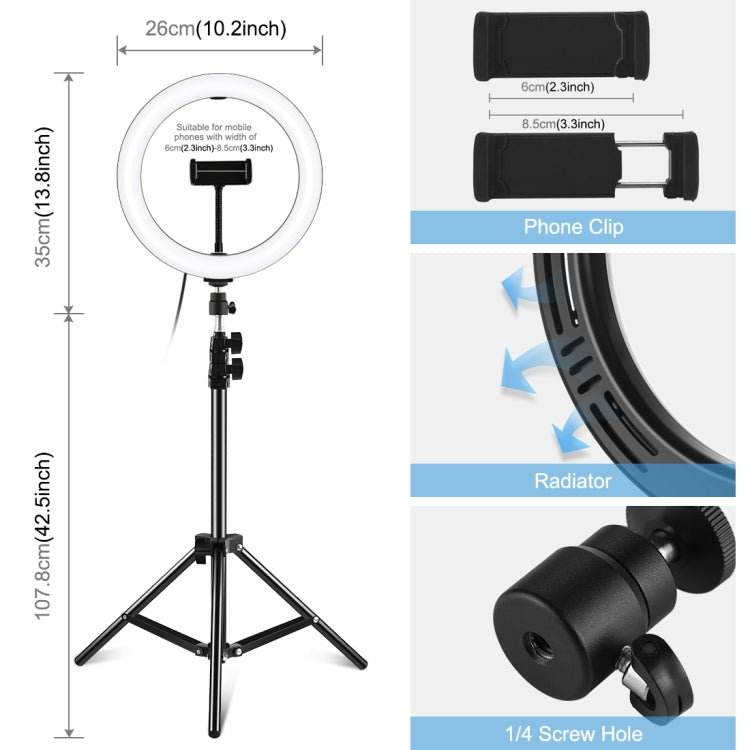 PULUZ Anello luminoso a LED da 10,2 pollici 26 cm + supporto per treppiede da...