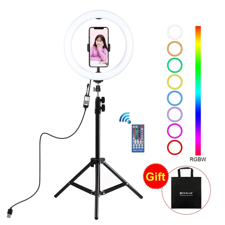 PULUZ Supporto per treppiede da 1,1 m + Anello LED RGBW da 10,2 pollici 26 cm...