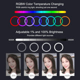 PULUZ 1,1 m Stativständer + 10,2 Zoll 26 cm RGBW-LED-Ring ...