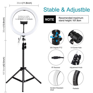 PULUZ 11,8 pollici 30 cm RGB Luce 1,1 m Supporto per treppiede Dimmerabile An...