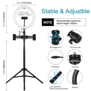 PULUZ 10,2 pollici 26 cm RGBW Luce + 1,65 m Supporto per treppiede + Doppio s...