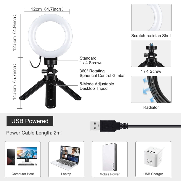PULUZ 4,7 pollici 12 cm USB 3 modalità dimmerabile anello LED Vlogging fotogr...