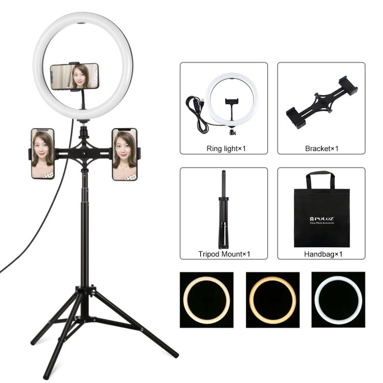 PULUZ 11,8 pollici 30 cm luce + treppiede da 1,65 m + supporto per doppio tel...