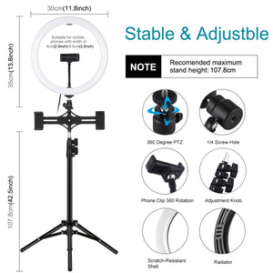 PULUZ Luce da 11,8 pollici 30 cm + Supporto per treppiede da 1,1 m + Staffe p...